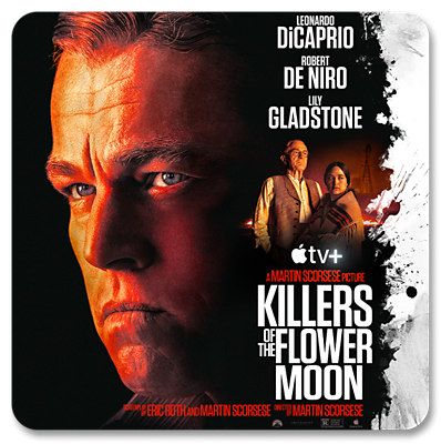 Imagen promocional de Killers of the Flower Moon, protagonizada por Leonardo DiCaprio, Robert De Niro y Lily Gladstone.