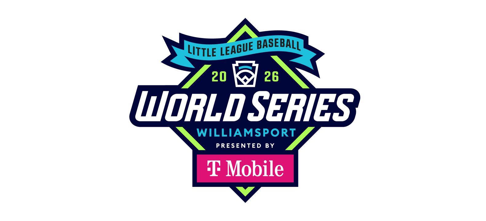 Logotipo de la Serie Mundial de Béisbol de las Ligas Menores de Williamsport 2026, presentado por T-Mobile.