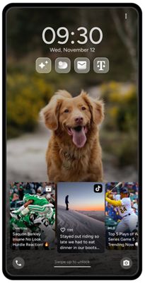 Android phone showing lockscreen with sports and travel content from various outlets featured.