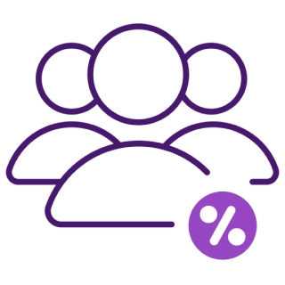 Icon of a group of three people with a percent sign placed over the top of them
