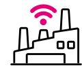 Ilustración de una fábrica con un logotipo de wifi sobre una de sus chimeneas
