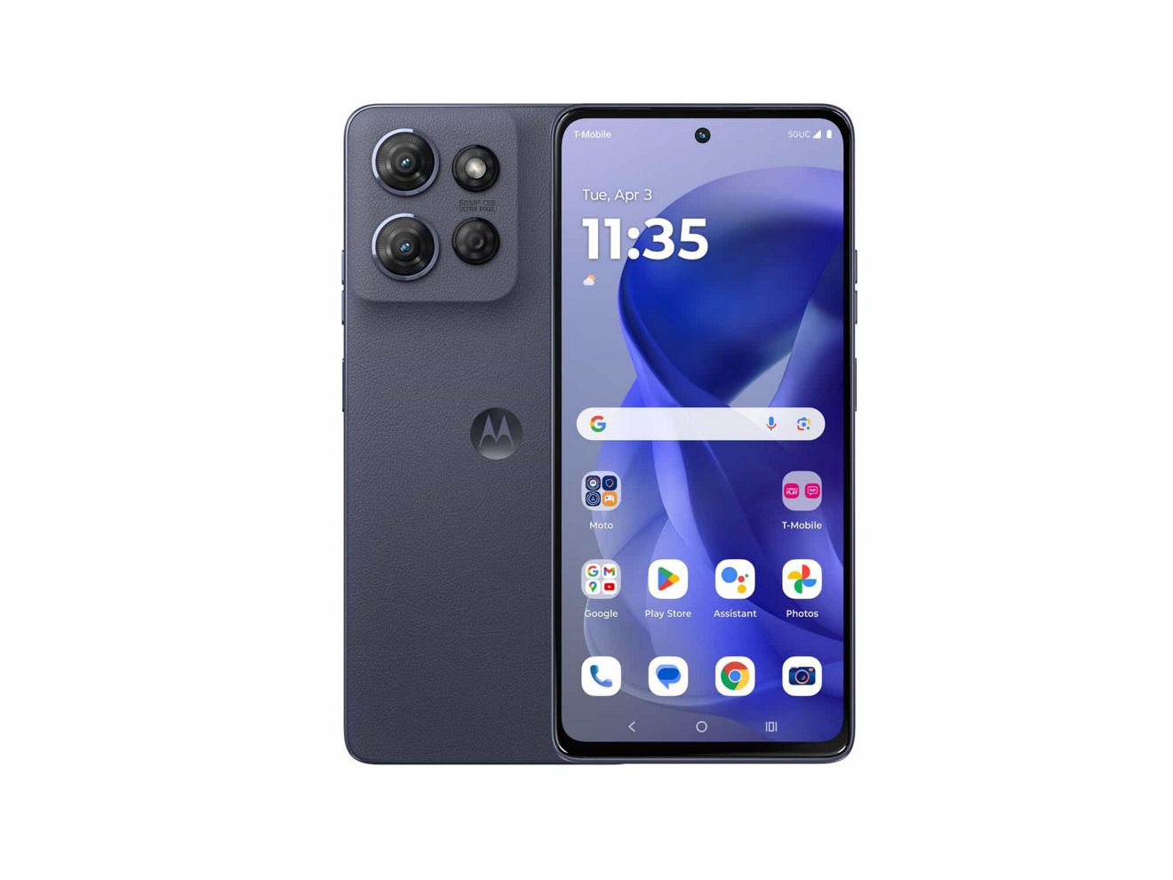​​​​​​​Vista frontal y posterior de dos dispositivos moto g power 2025.