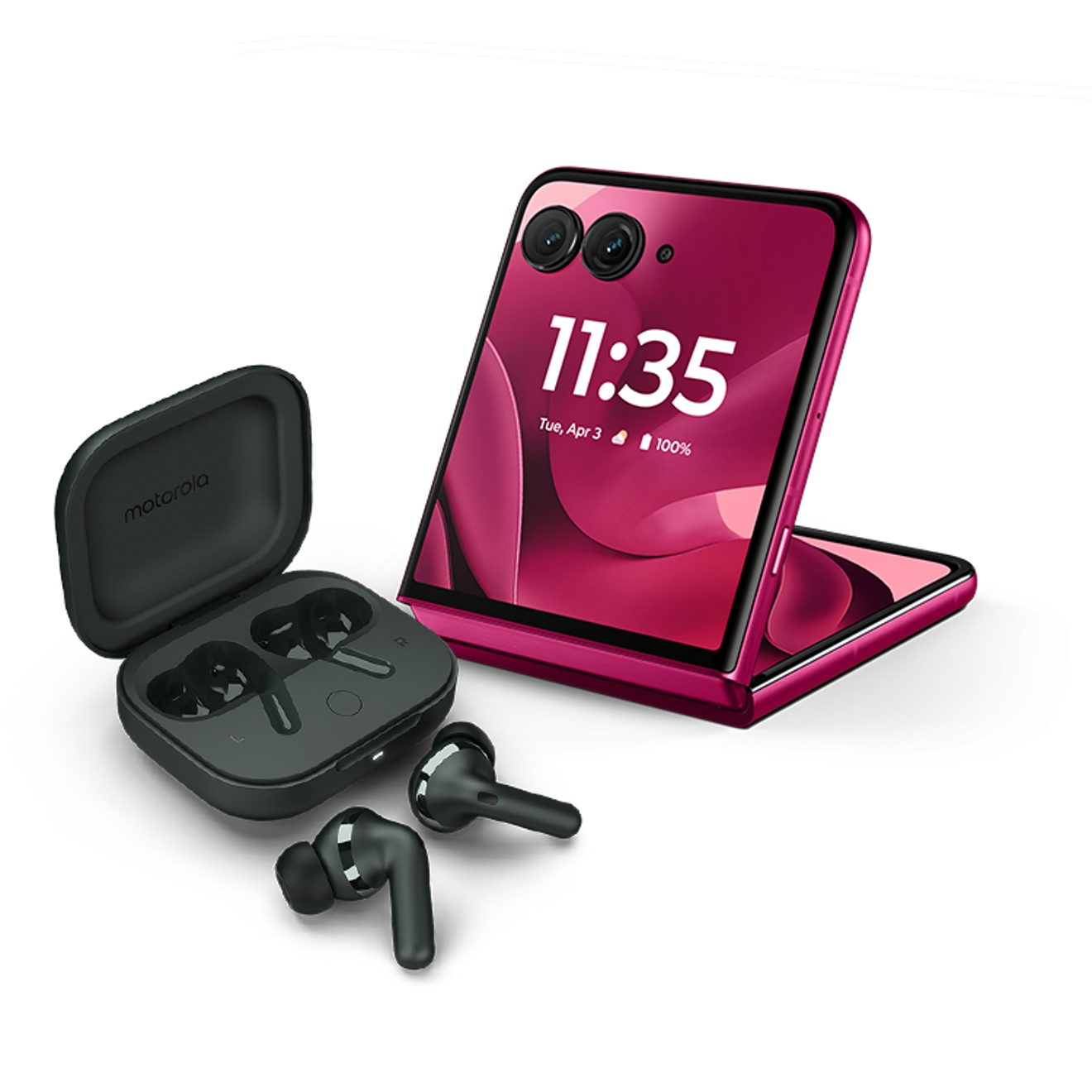 El Motorola razr ultra y moto buds plus.