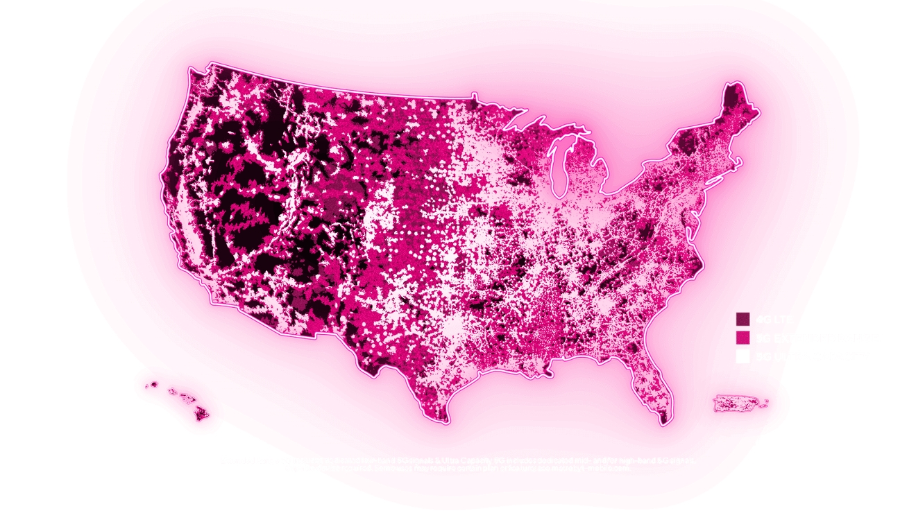 El mapa de cobertura 5G de T-Mobile.