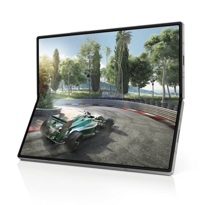 Un Fold6 abierto muestra un videojuego de carreras con un auto de Fórmula Uno doblando la curva.