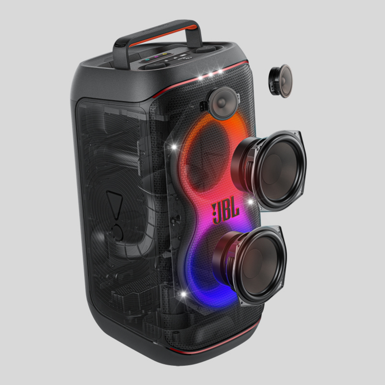 Vista ampliada del dispositivo con sonido JBL Pro