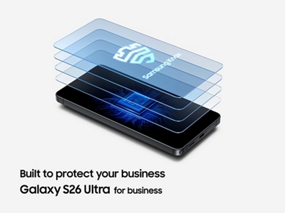 Capas transparentes de seguridad de Samsung Knox sobre un Galaxy S26 Ultra, diseñado para proteger tu negocio.