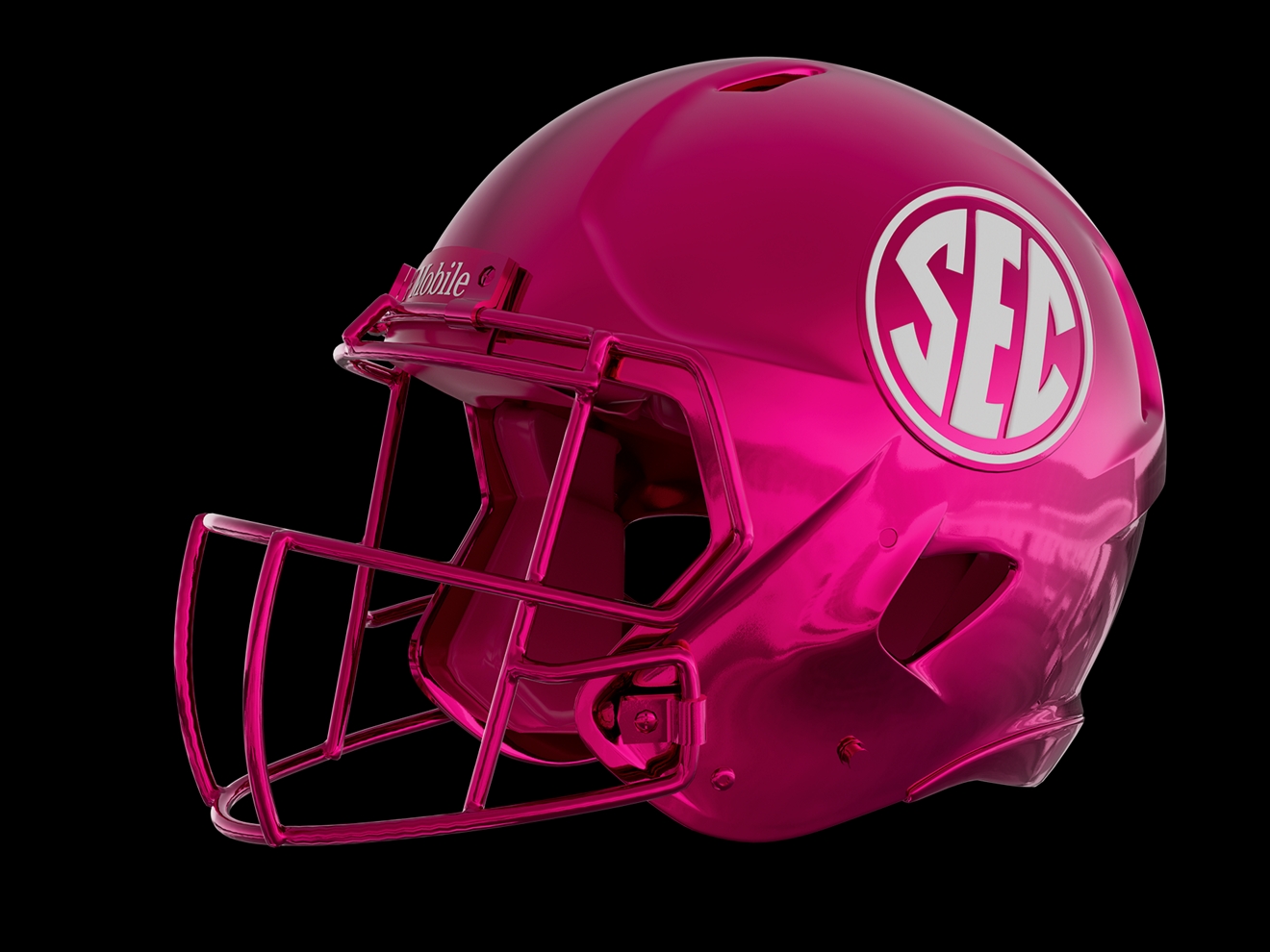 Un casco de fútbol magenta.