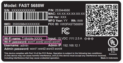 Etiqueta del gateway Sagemcom con el nombre y la contraseña de wifi resaltados
