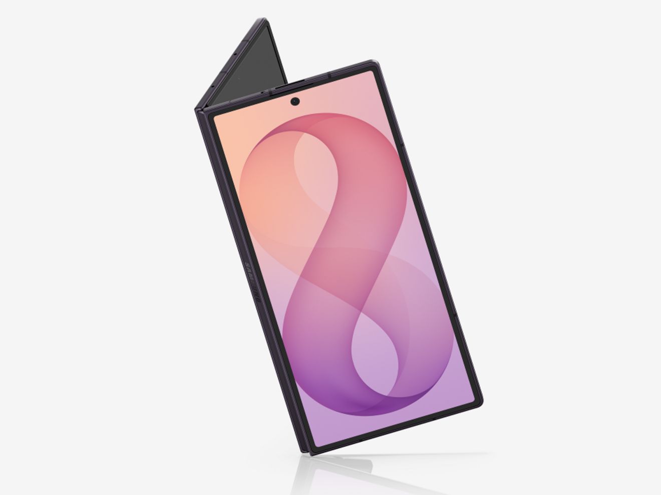 Samsung Galaxy Z Fold8 Ultra en negro, que se muestra parcialmente plegado, con una gran pantalla de cubierta y su diseño plegable y delgado.