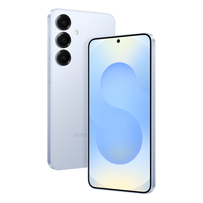 Smartphone Samsung Galaxy S25 en plateado, mostrado por delante y por detrás con triple cámara.