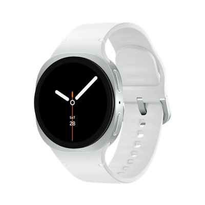 Parte delantera izquierda del Samsung Galaxy Watch8 40 mm en plateado.