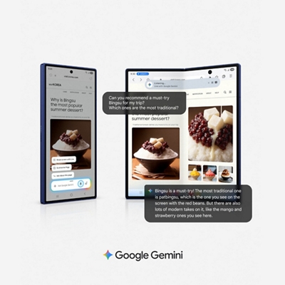 Imágenes del Galaxy Z Fold7 en modo smartphone y en modo tablet, ambas con postres y recetas y con mensajes de texto superpuestos.