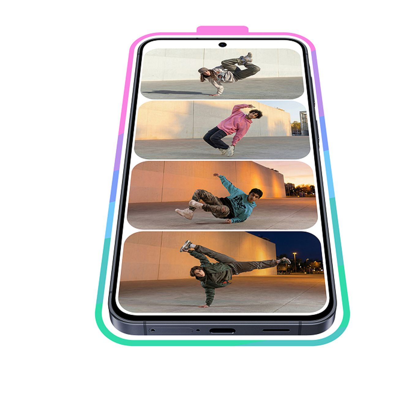 El teléfono Galaxy A57 5G muestra una selección de imágenes de alta calidad.