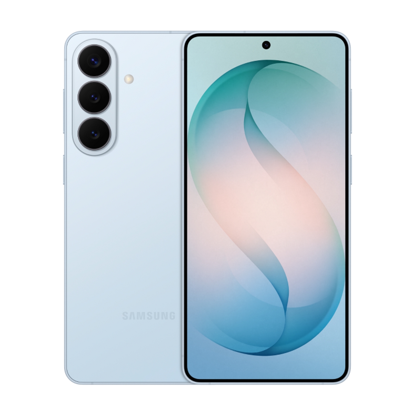 Vista frontal y posterior del Samsung Galaxy S26 azul+
