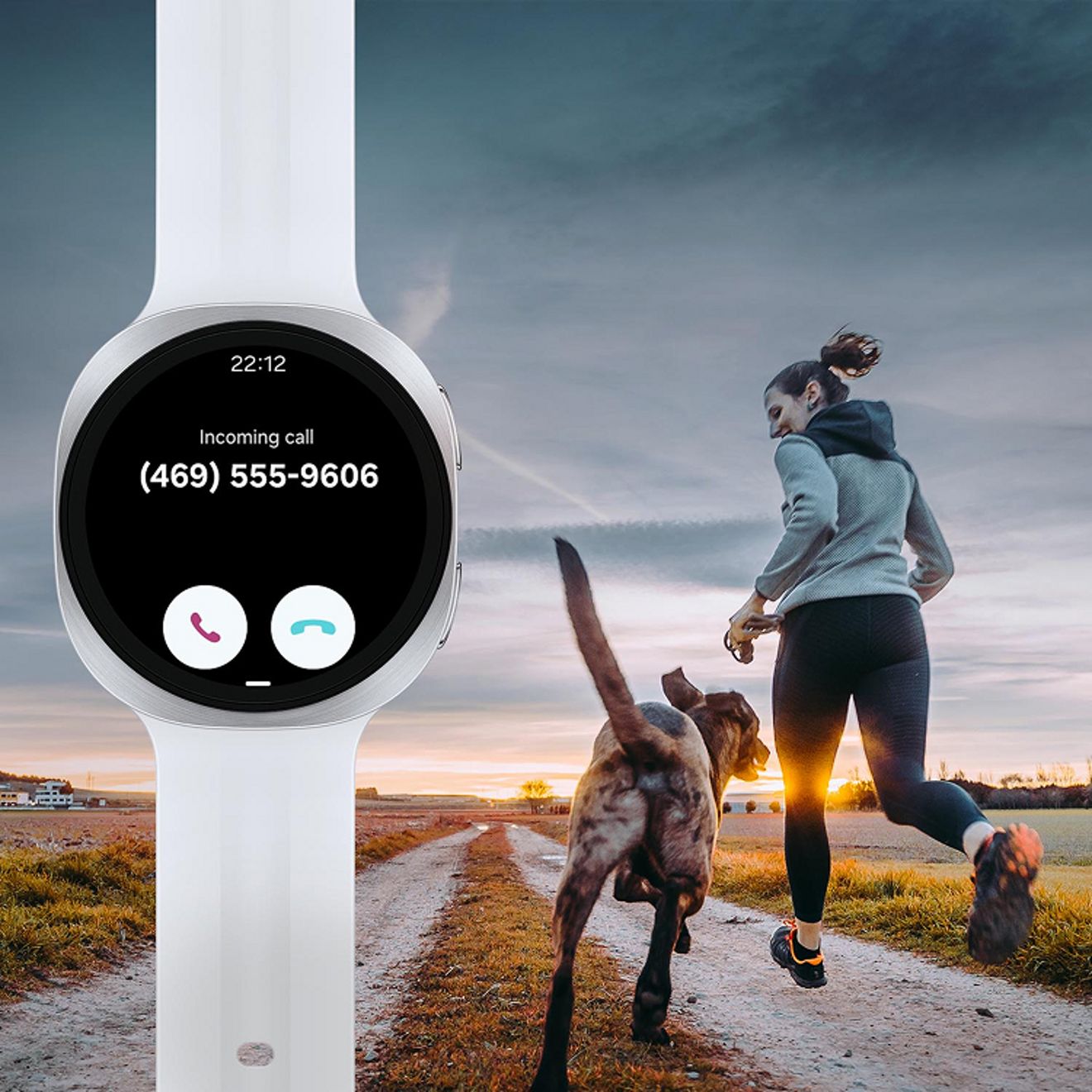 El Galaxy Watch 9 muestra las llamadas entrantes, lo que te permite contestar llamadas desde tu muñeca mientras sales a correr con tu perro.