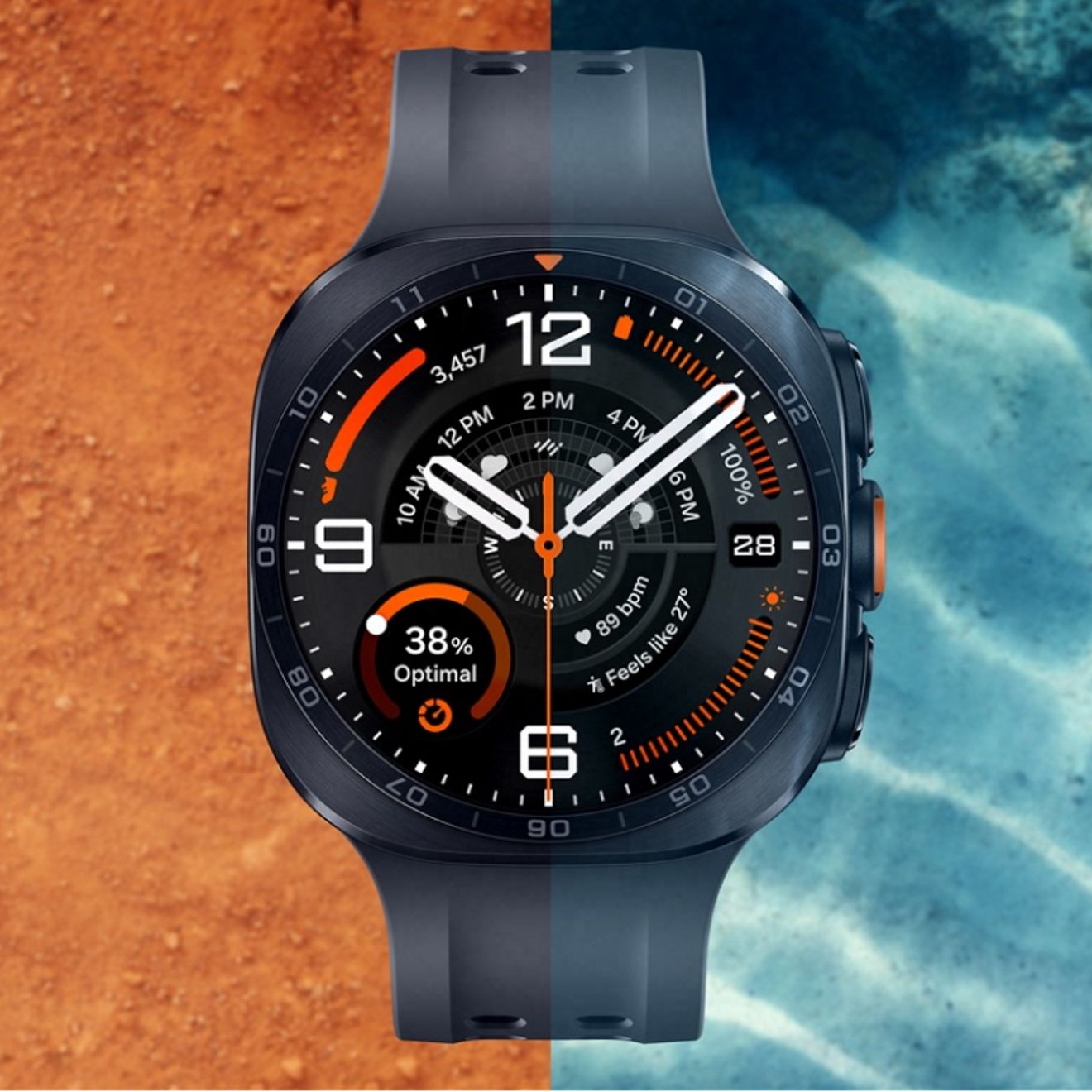 El Galaxy Watch Ultra dos cuenta con una pantalla brillante que se ve perfectamente tanto en rutas al aire libre como en entornos submarinos.