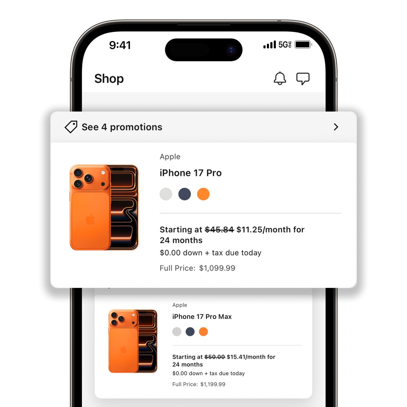 Captura de pantalla de ofertas promocionales de iPhone.