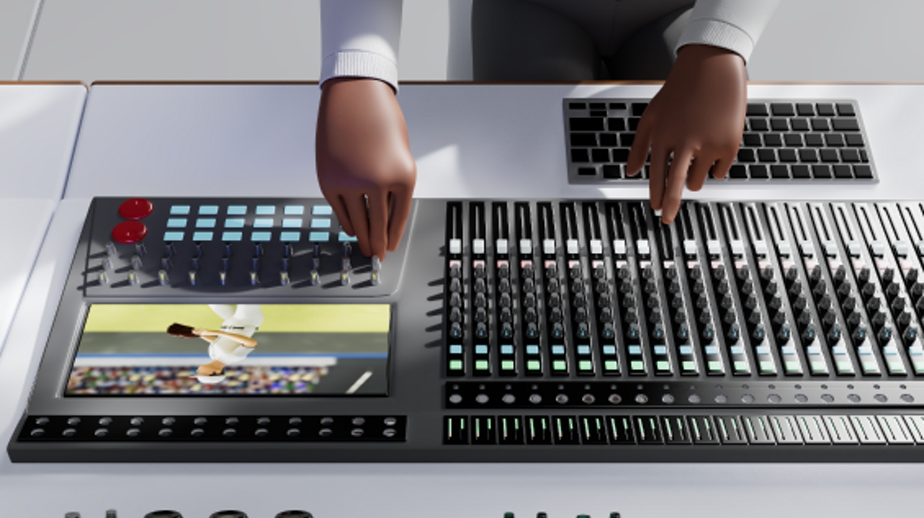 Primer plano de las manos de un productor de video operando el equipo de producción.