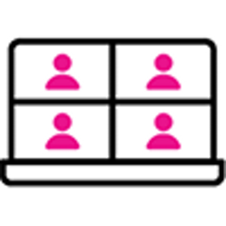 Ícono de laptop que muestra cuatro personas en una videollamada