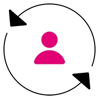 Círculo hecho de dos flechas con la silueta de una persona adentro