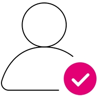 Silueta de una persona con una marca de verificación en la esquina inferior