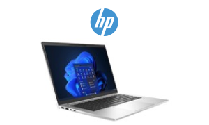 Una laptop HP EliteBook 840 G9 y el logotipo de HP.