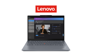 Una laptop Lenovo ThinkPad X13 4.ª gen. y el logotipo de Lenovo.