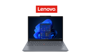 Una laptop Lenovo ThinkPad Carbon 11.ª gen. y el logotipo de Lenovo.