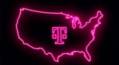 Contorno de los EE. UU. en color magenta con el logotipo de T-Mobile en el centro