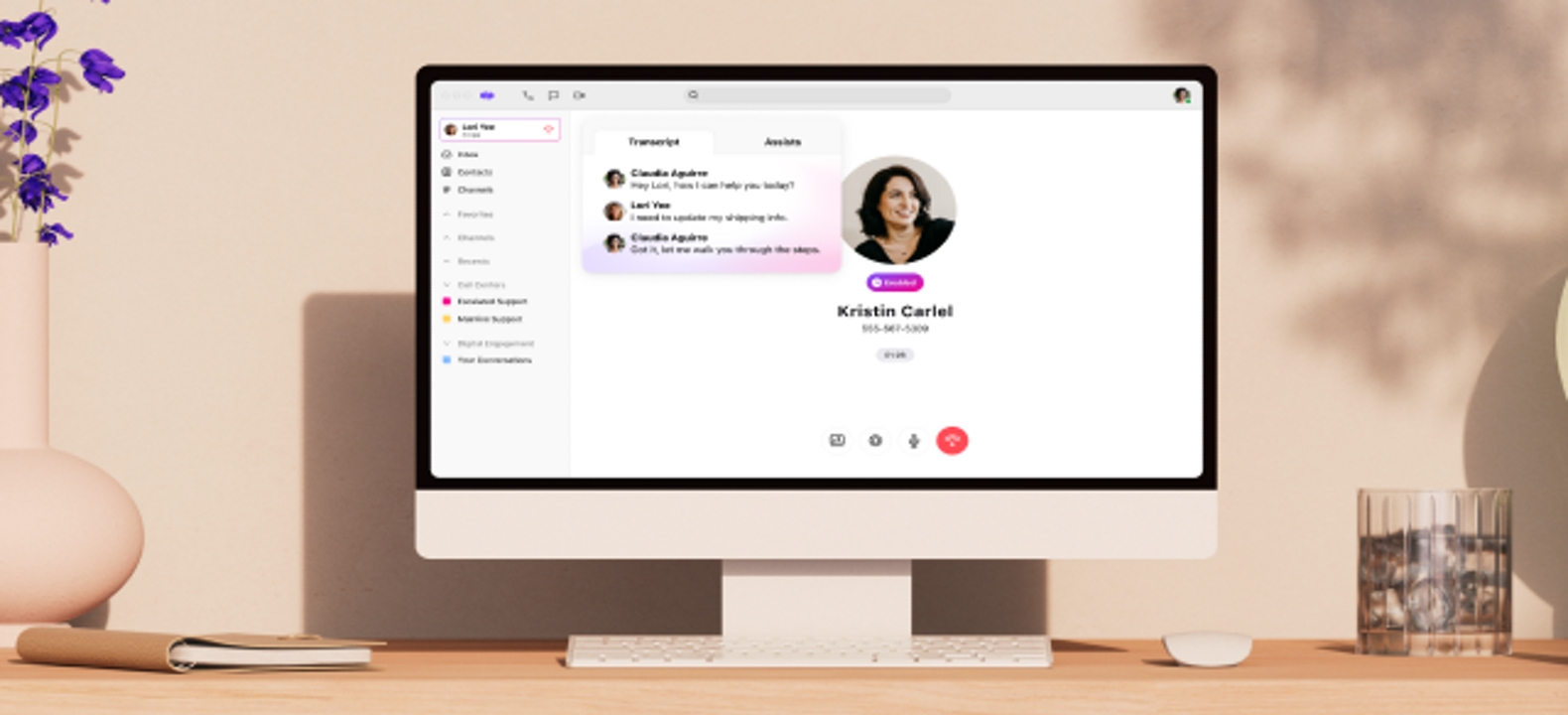 Interfaz de usuario en reunión con Dialpad Ai Sales en una computadora de escritorio.