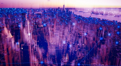 Vista aérea de una ciudad conectada.