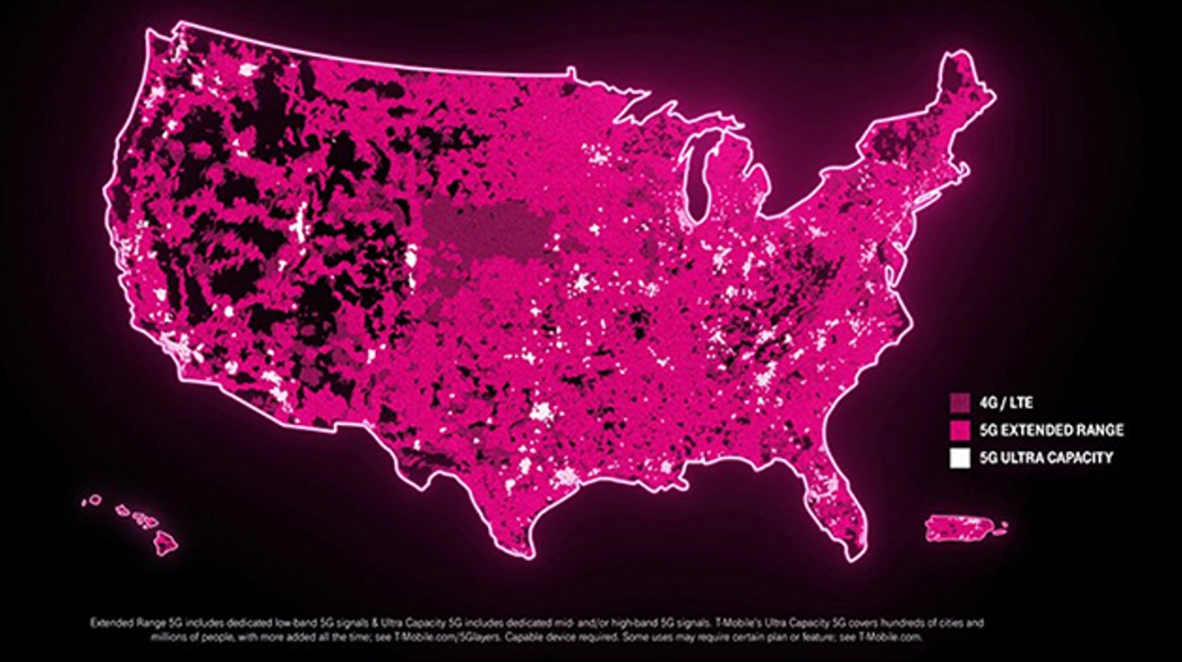 mapa de alcance de Tmobile