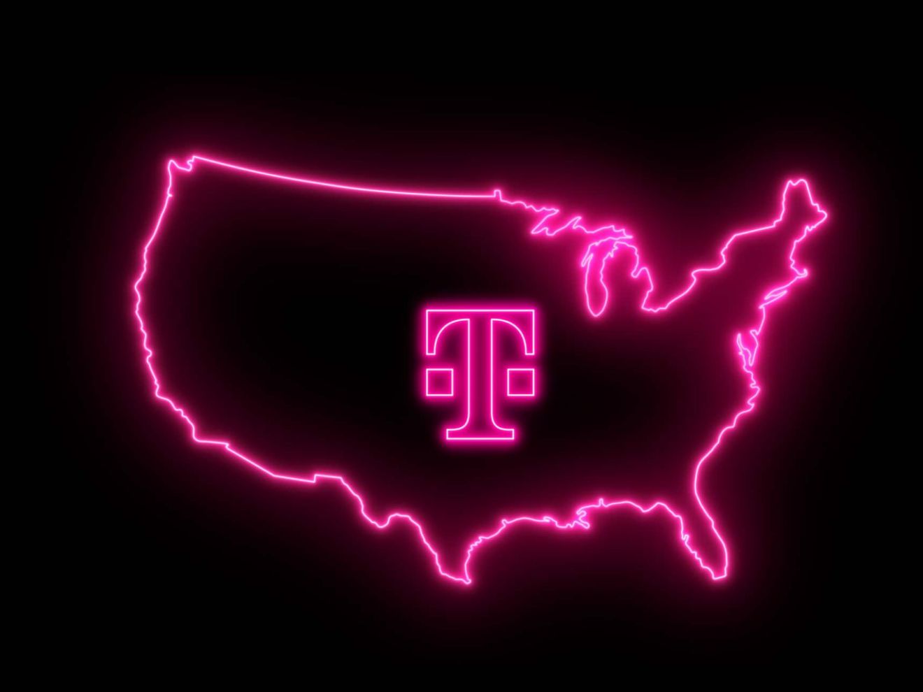 Mapa de Estados Unidos con un logotipo de T-Mobile brillante que indica la cobertrira 5G en todo el país.