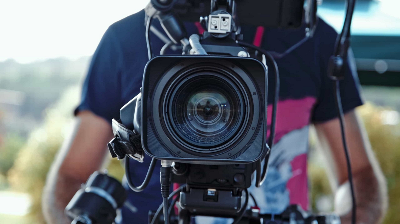 Una persona enfoca una cámara profesional.