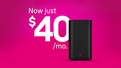 Un enrutador de Internet de alta velocidad de T-Mobile y el precio de $40/mes.