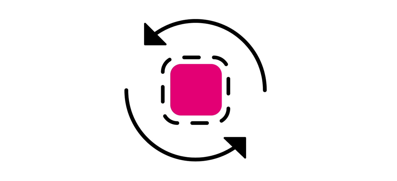 Ilustración del ícono de una app rodeado de flechas que giran a su alrededor