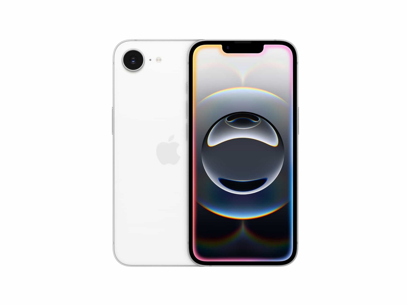 Vista frontal y posterior de dos dispositivos iPhone 16e.