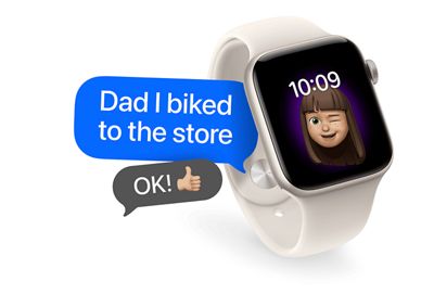 Apple Watch SE (2.ª gen.) con globos de diálogo en pantalla.