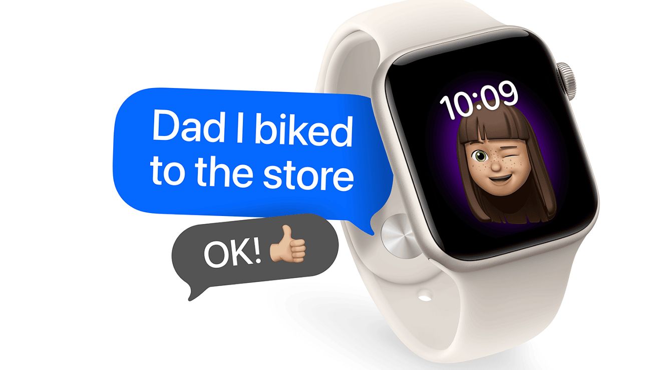 Apple Watch SE (2.ª gen.) con globos de diálogo en pantalla.