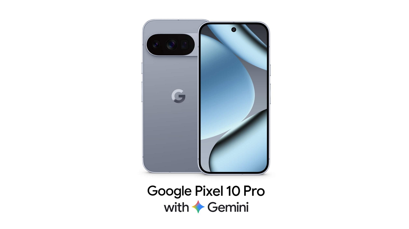 Dos dispositivos Google Pixel 10 Pro con Gemini, se muestran de frente y de atrás.