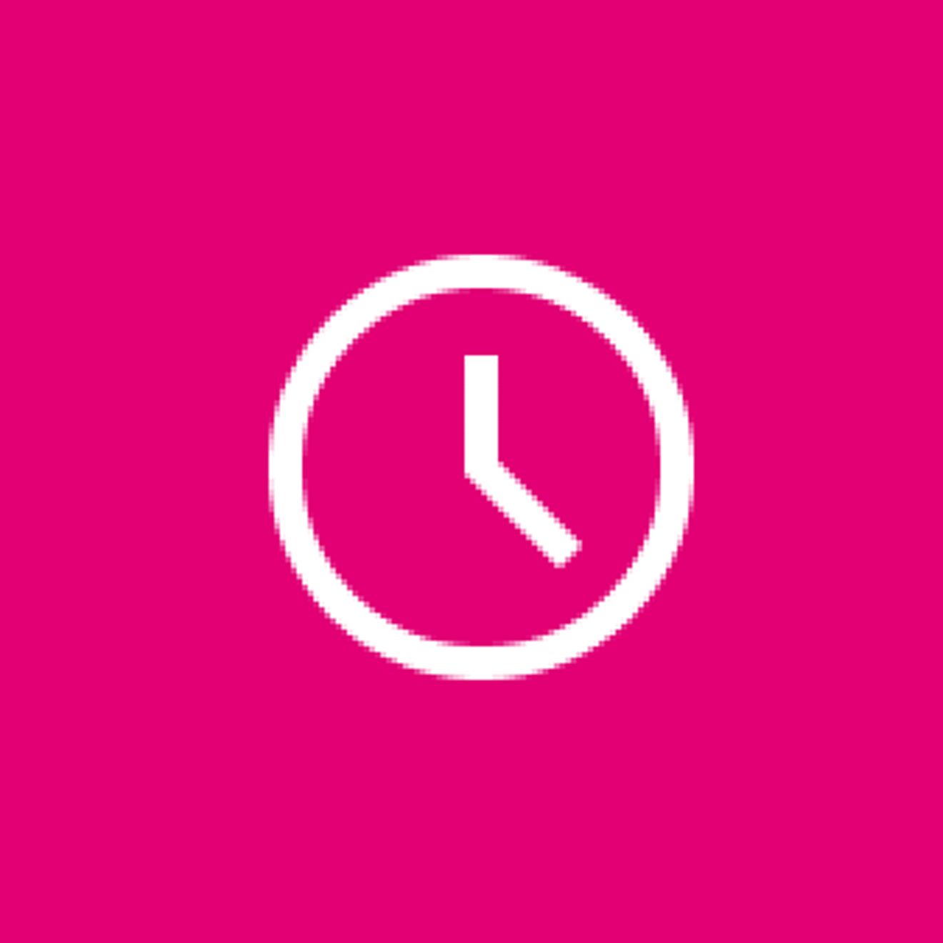 Ícono de reloj sobre fondo magenta