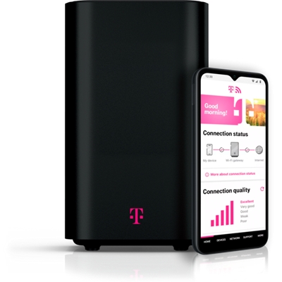 Una imagen de un enrutador de Internet residencial y un teléfono