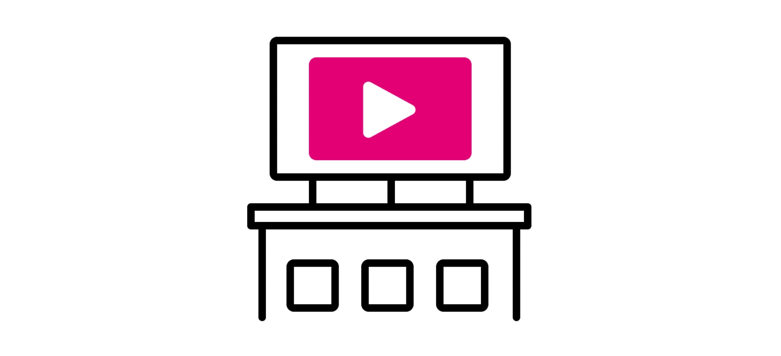 Ilustración de un cartel publicitario con un botón de reproducción en lo alto de un edificio