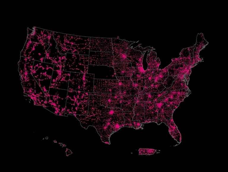 Un mapa con la cobertura 5G del nivel 35/3 en exteriores