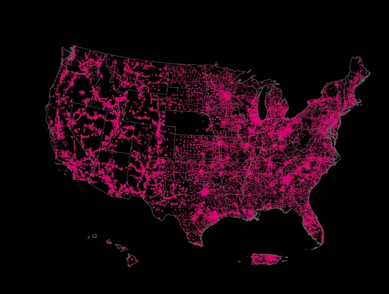 Un mapa con la cobertura 5G del nivel 7/1 en exteriores