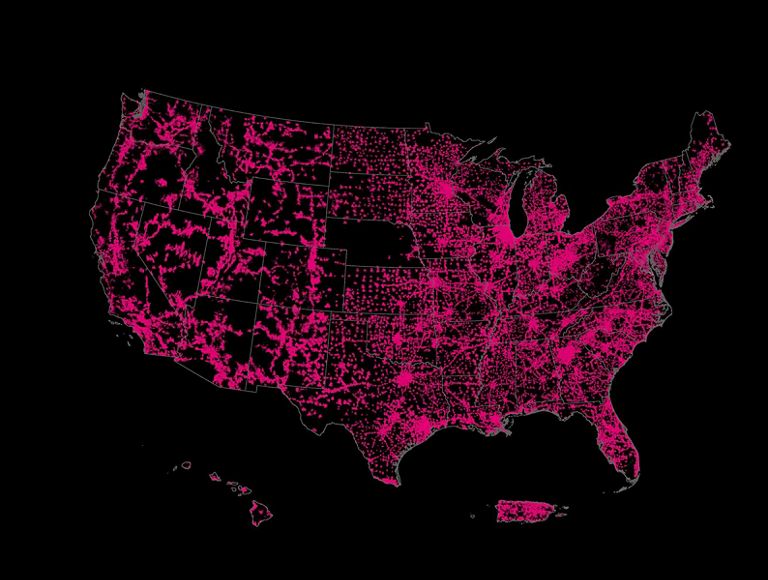Un mapa con la cobertura 5G del nivel 7/1 en exteriores