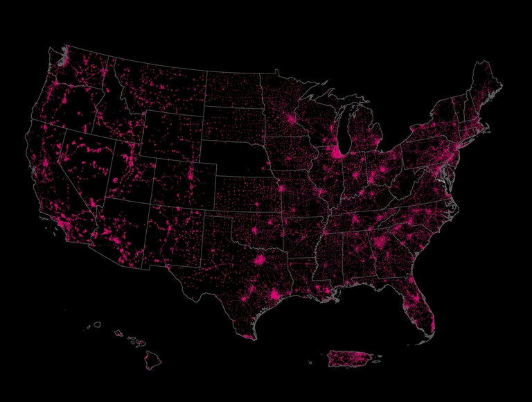 Un mapa con la cobertura móvil 5G en vehículos del nivel 7/1