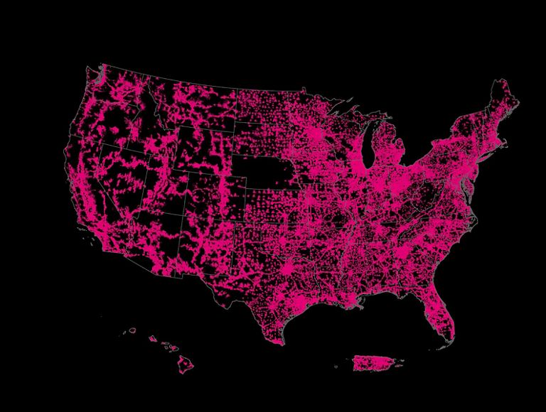 Un mapa con la cobertura LTE del nivel 5/1 en exteriores