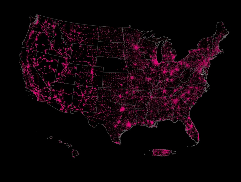 Un mapa con la cobertura LTE móvil en vehículos del nivel 5/1